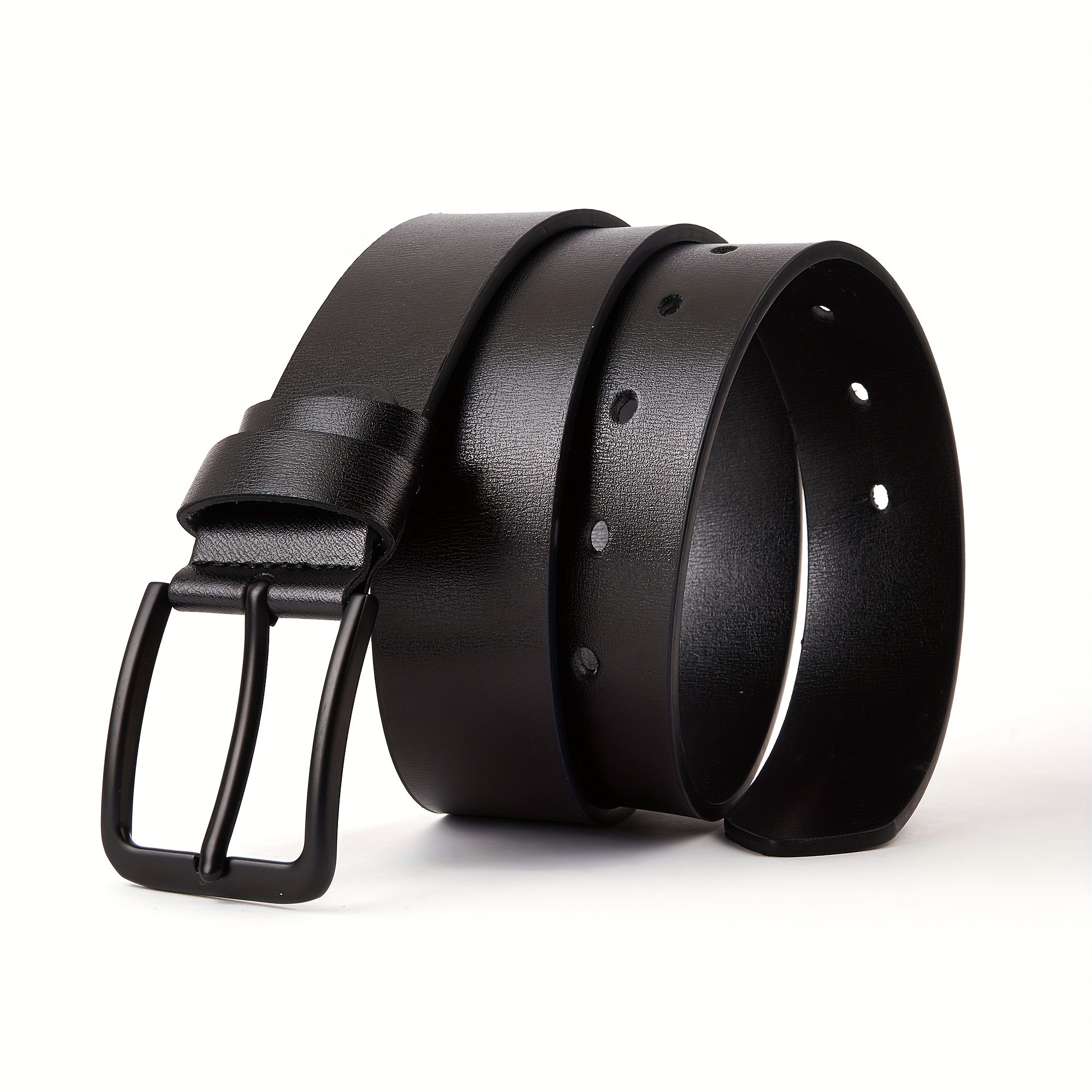 Men's Leather Belt with Square Alloy Buckle Adjustable Casual & Formal Dress Bel